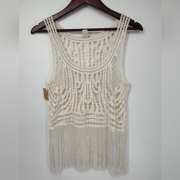 Forever 21 Cream Lace Fringe Tank Top Size Womans Small - Picture 1 of 5